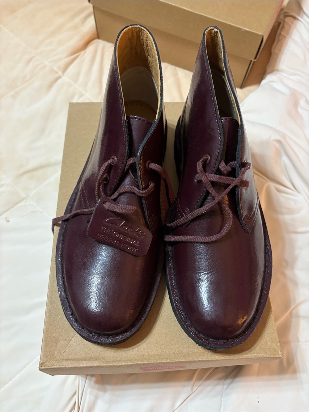 Clarks Woman’s Desert Boot Wine Patent